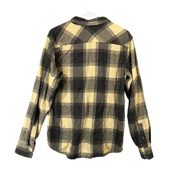 Ocean Current Mens Flannel Size M Black/Yellow Plaid Cotton Button Up GUC - Picture 2 of 11